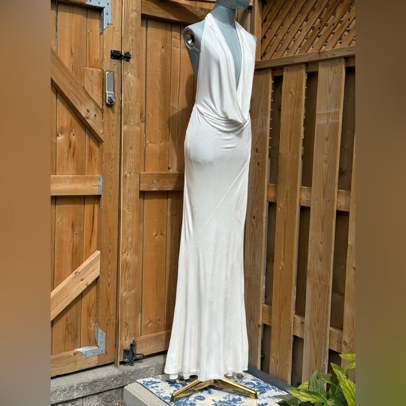 🆕 RAT & BOA 🧿 NWOT Winona White Slinky Cowl Neck Jersey Gown, Sz L - Picture 9 of 16